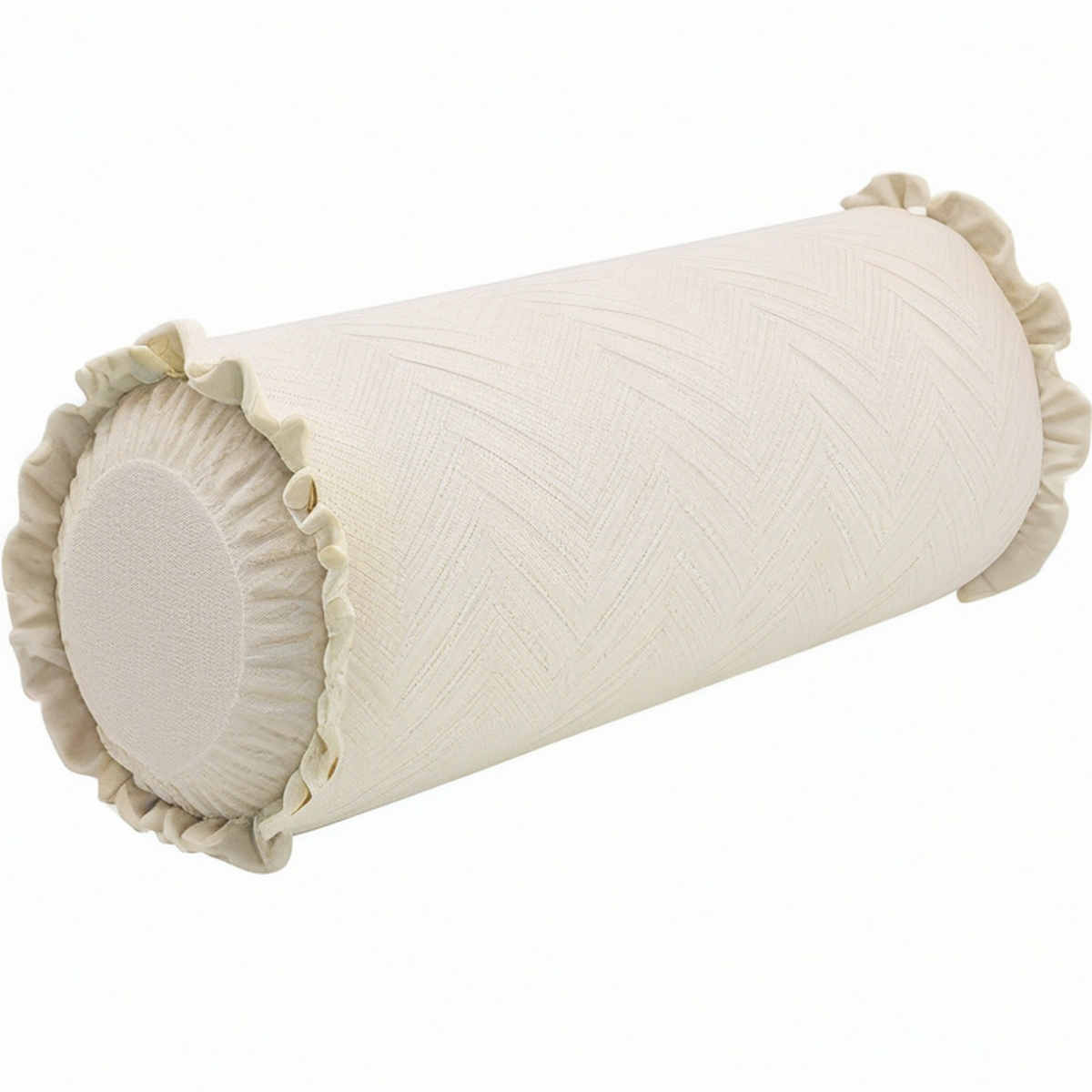 Zylinderkissen 20 x 50 cm Textil Creme Dekokissen mit Rüschen