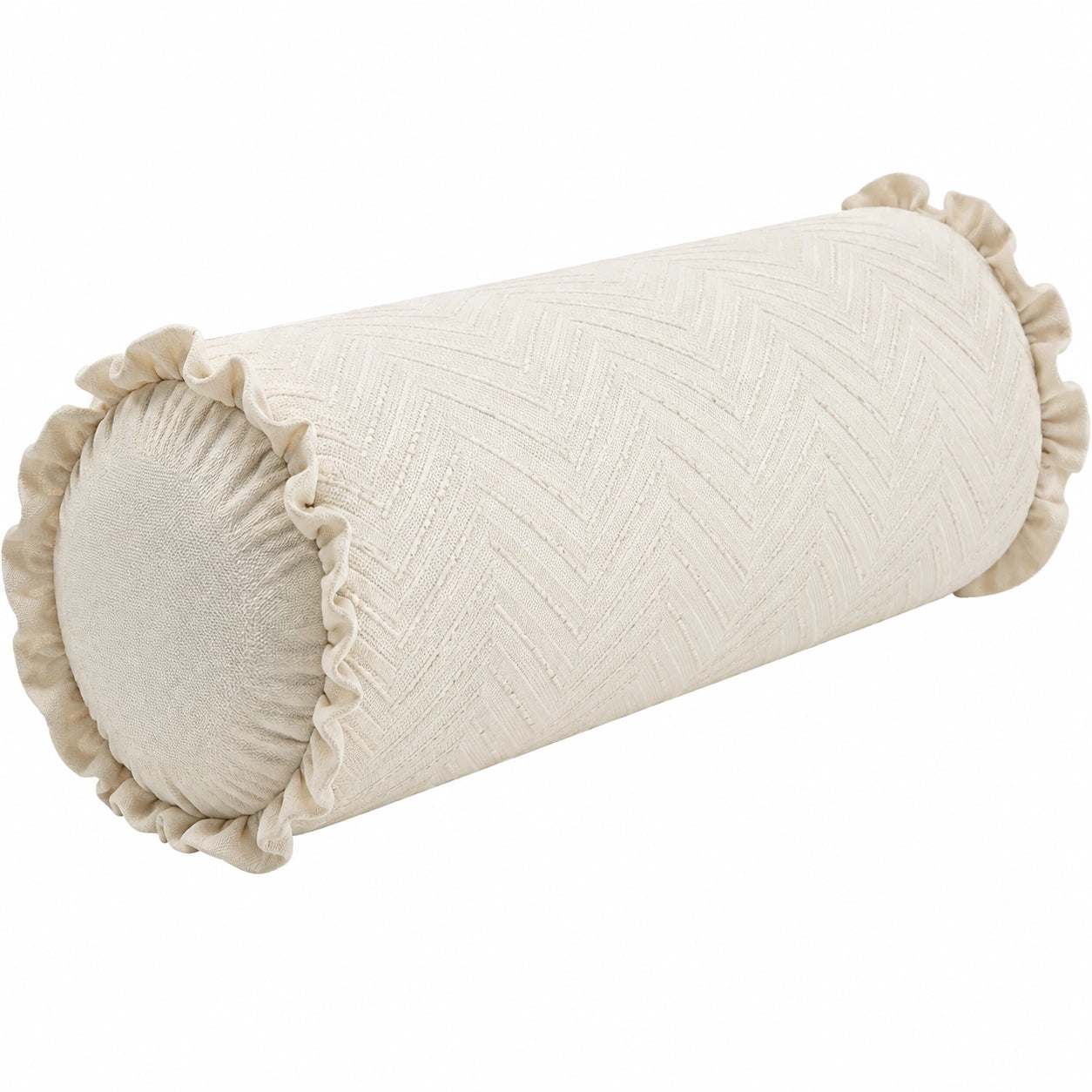 Zylinderkissen 20 x 50 cm Textil Creme Dekokissen mit Rüschen