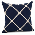 Zierkissen 45 x 45 cm Dunkelblau Creme Textil mit Seilraster