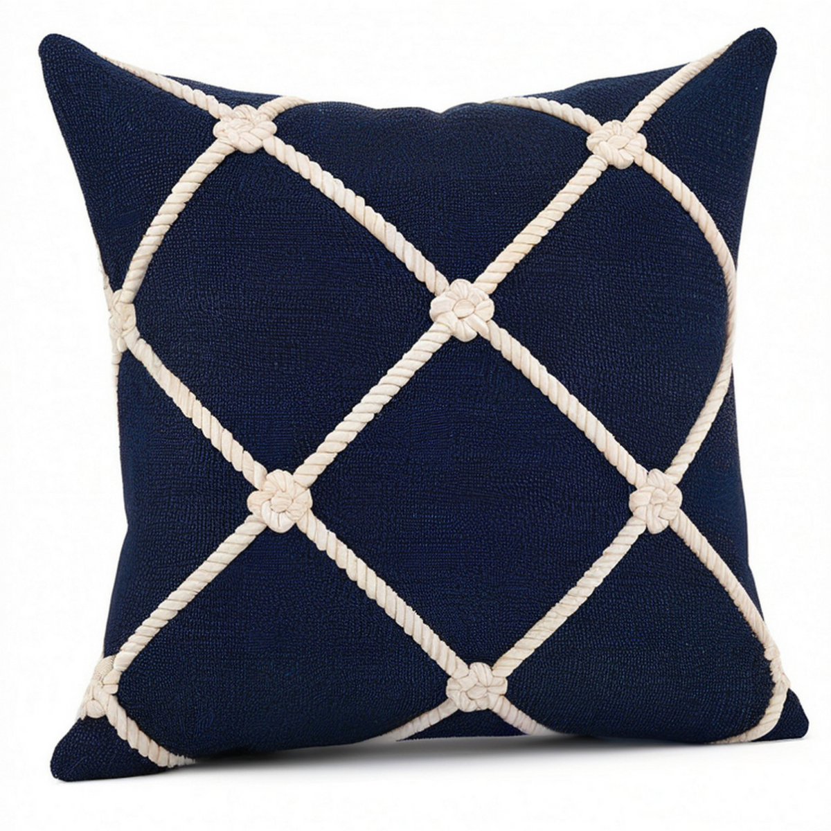 Zierkissen 45 x 45 cm Dunkelblau Creme Textil mit Seilraster