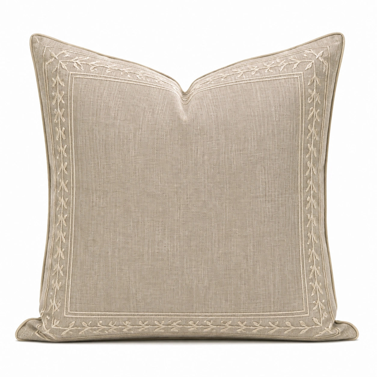Dekokissen 50 x 50 cm Textil Beige mit Stickerei