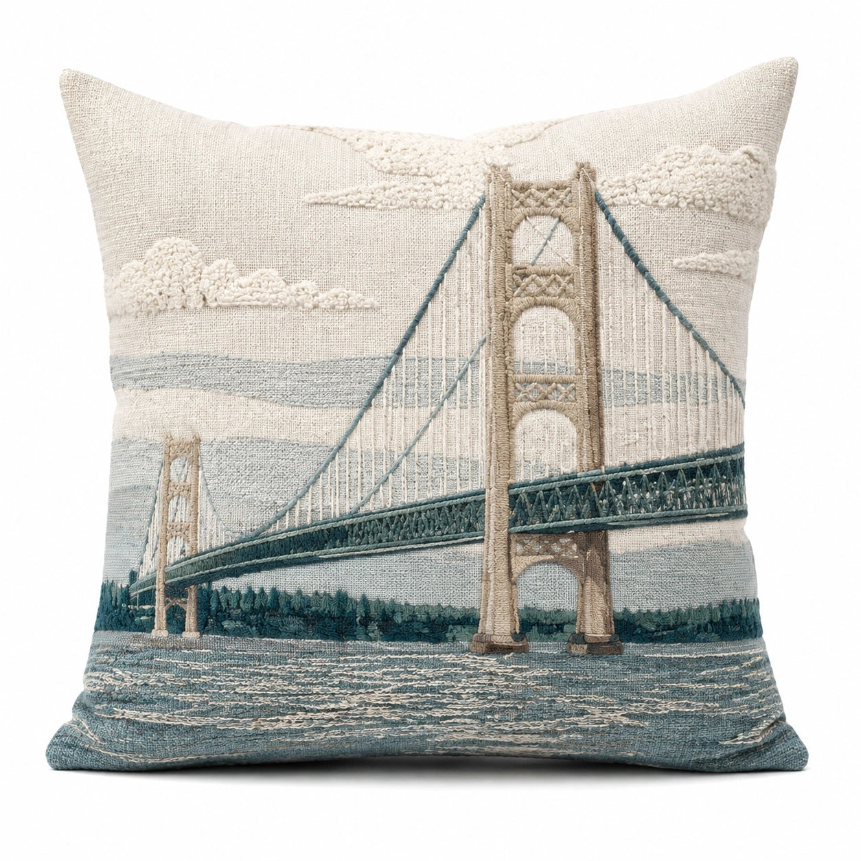 Dekokissen 45 x 45 cm Creme Blau Textil mit Brückenmotiv