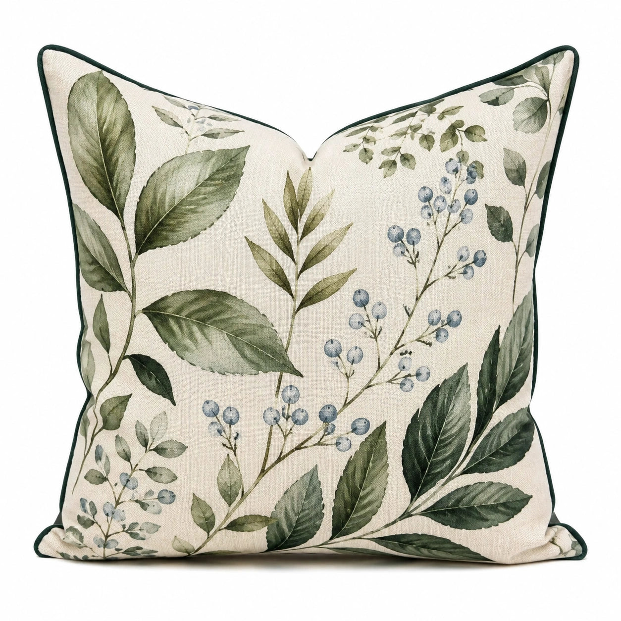Dekokissen 45 x 45 cm Textil Beige Grün mit Blättermuster