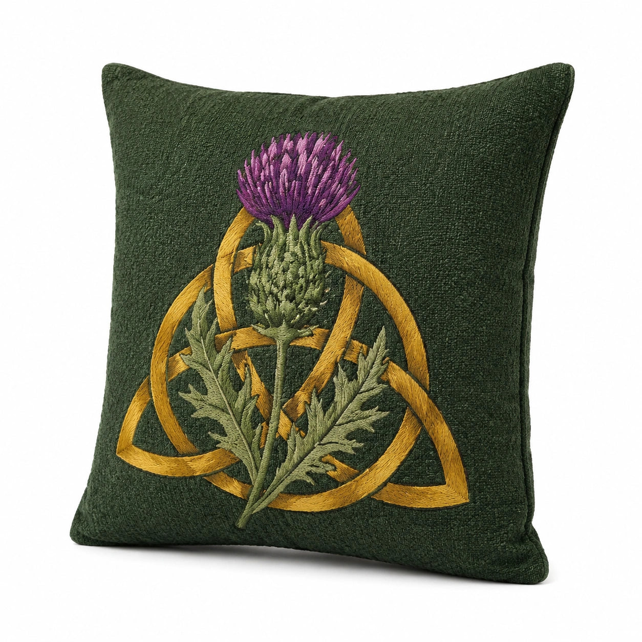 Dekokissen 45 x 45 cm Textil Dunkelgrün mit Distelstickerei