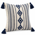 Dekokissen 45 x 45 cm Textil Creme Dunkelblau mit Quasten im Boho-Stil