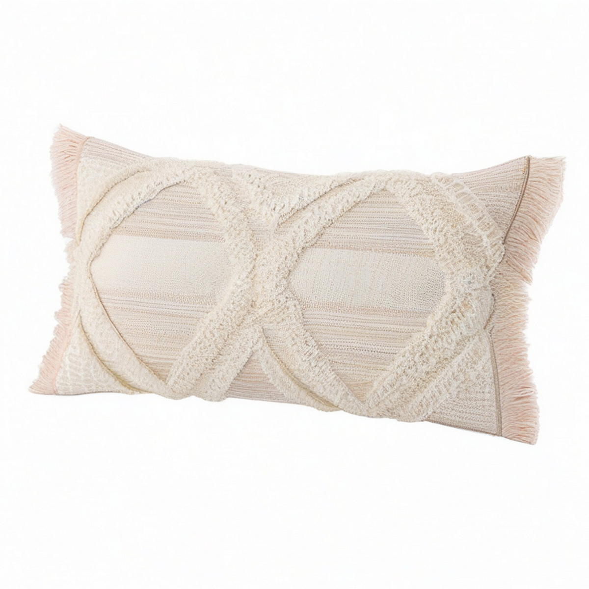 Dekokissen 50 x 30 cm Creme Textil mit Fransen und Strukturmuster