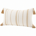 Dekokissen 50 cm x 30 cm aus Webstoff in Cremebeige mit Quasten im Boho Stil