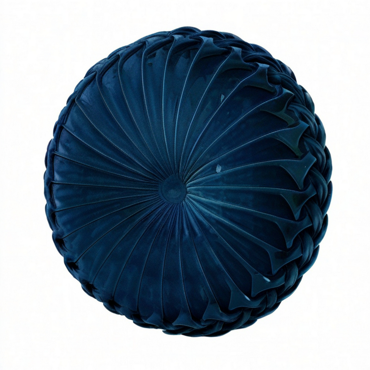 Rundes Zierkissen 45 cm aus Samt Dunkelblau mit Faltenmuster