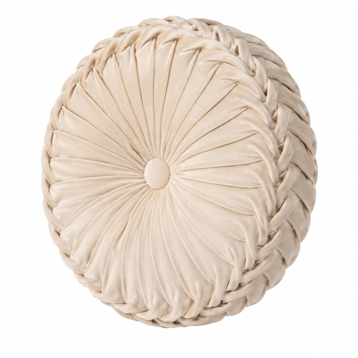 Rundes Dekokissen 45 cm in Beige mit geflochtener Samtoptik