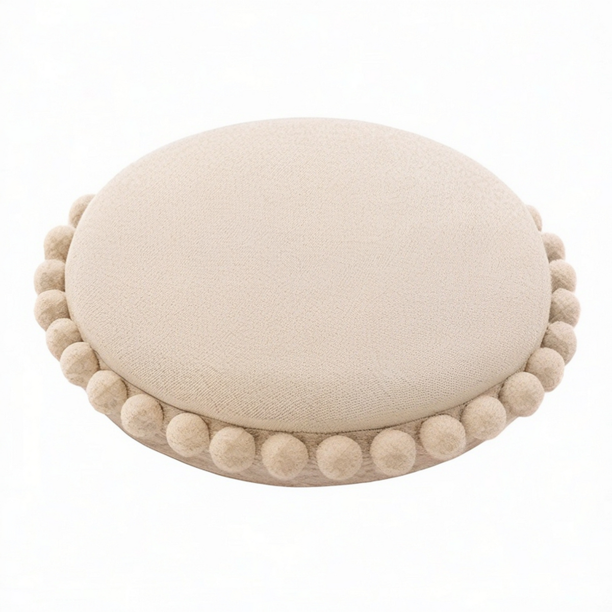 Rundes Dekokissen 40 cm aus Polyester in Beige mit Bommelrand