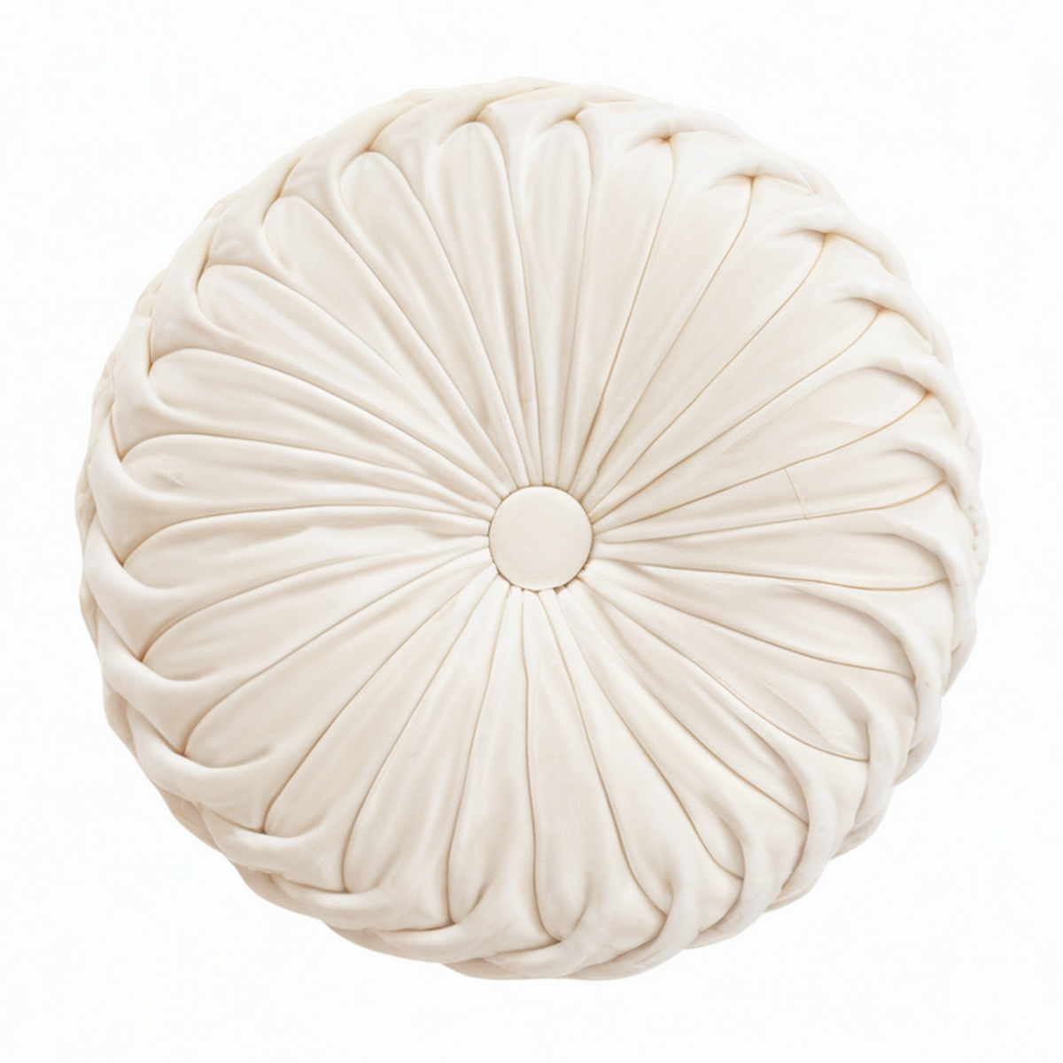 Rundes Zierkissen 45 cm Samt Creme für Wohnbereich mit Blütenfalten