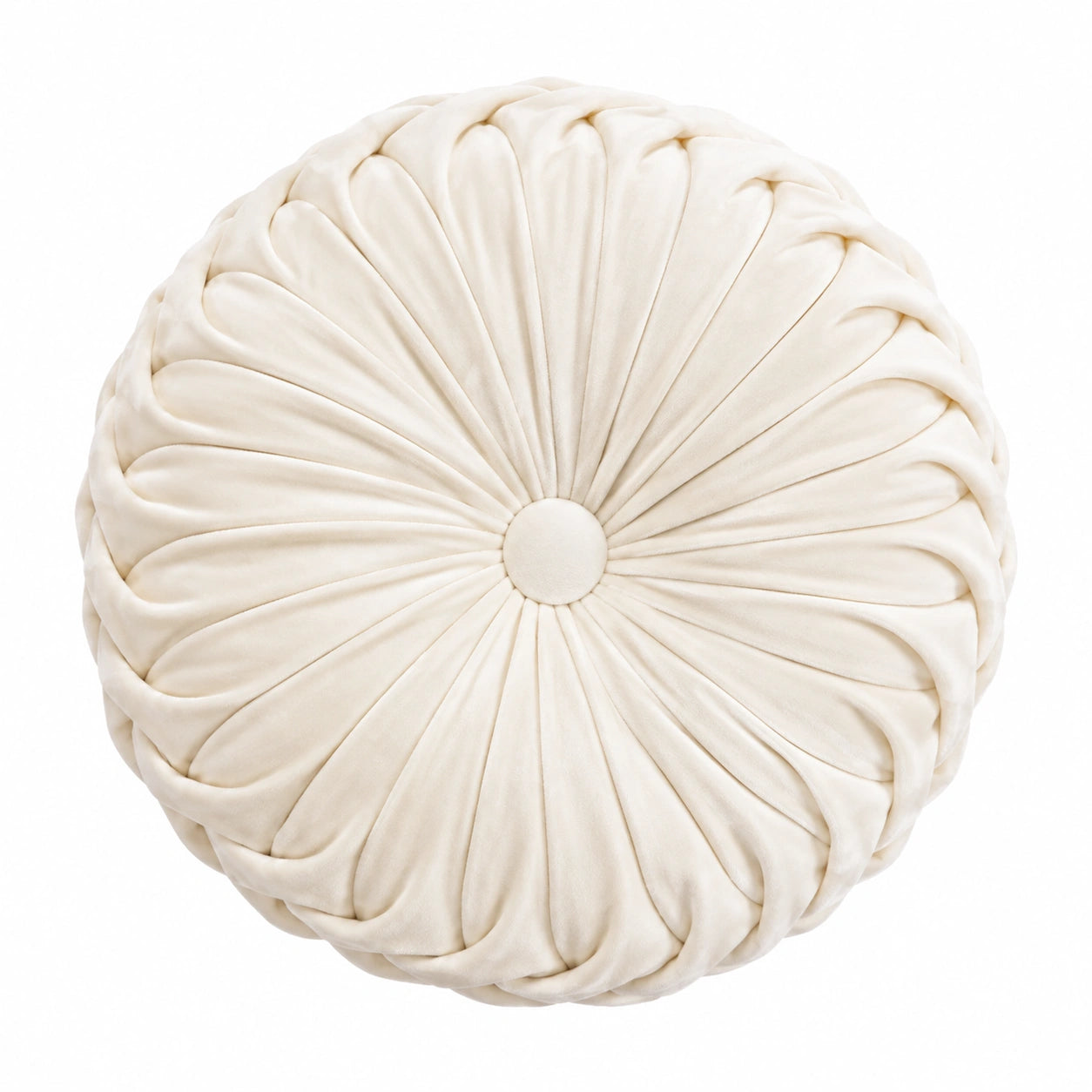 Rundes Zierkissen 45 cm Samt Creme für Wohnbereich mit Blütenfalten