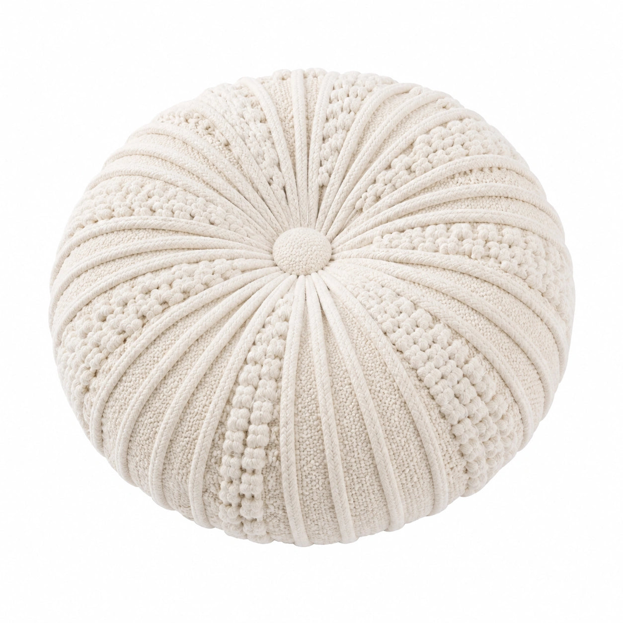 Rundes Dekokissen 40 cm aus Baumwolle in Creme mit strukturierter Oberfläche