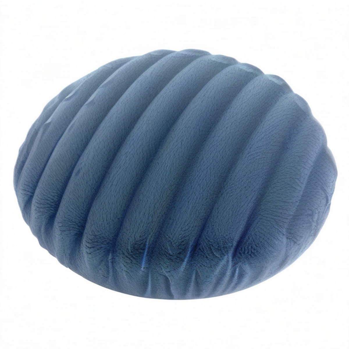 Rundes Dekokissen 40 cm aus Plüschstoff in Blau mit Faltenstruktur