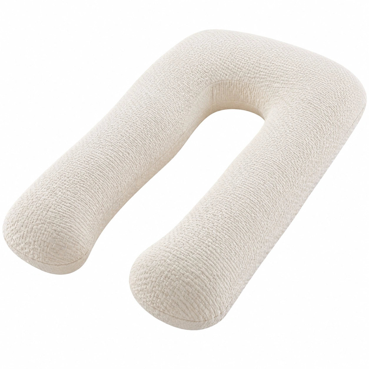 U-förmiges Körperkissen 140 cm aus Polyester in Creme für Schlafen mit strukturierter Oberfläche